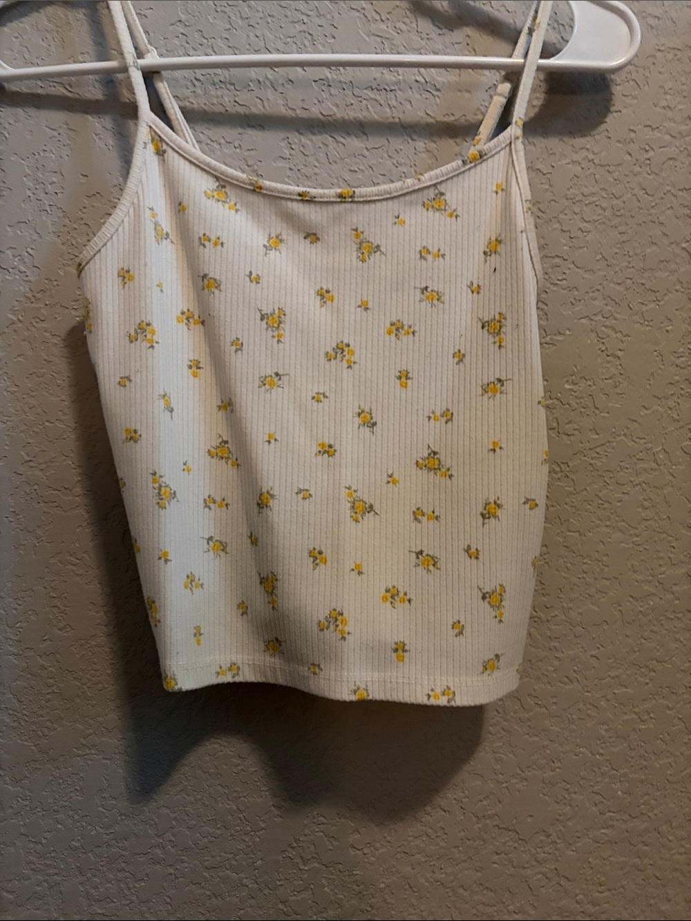American Eagle Outfitters White Ribbed Cami with Yellow Floral Print